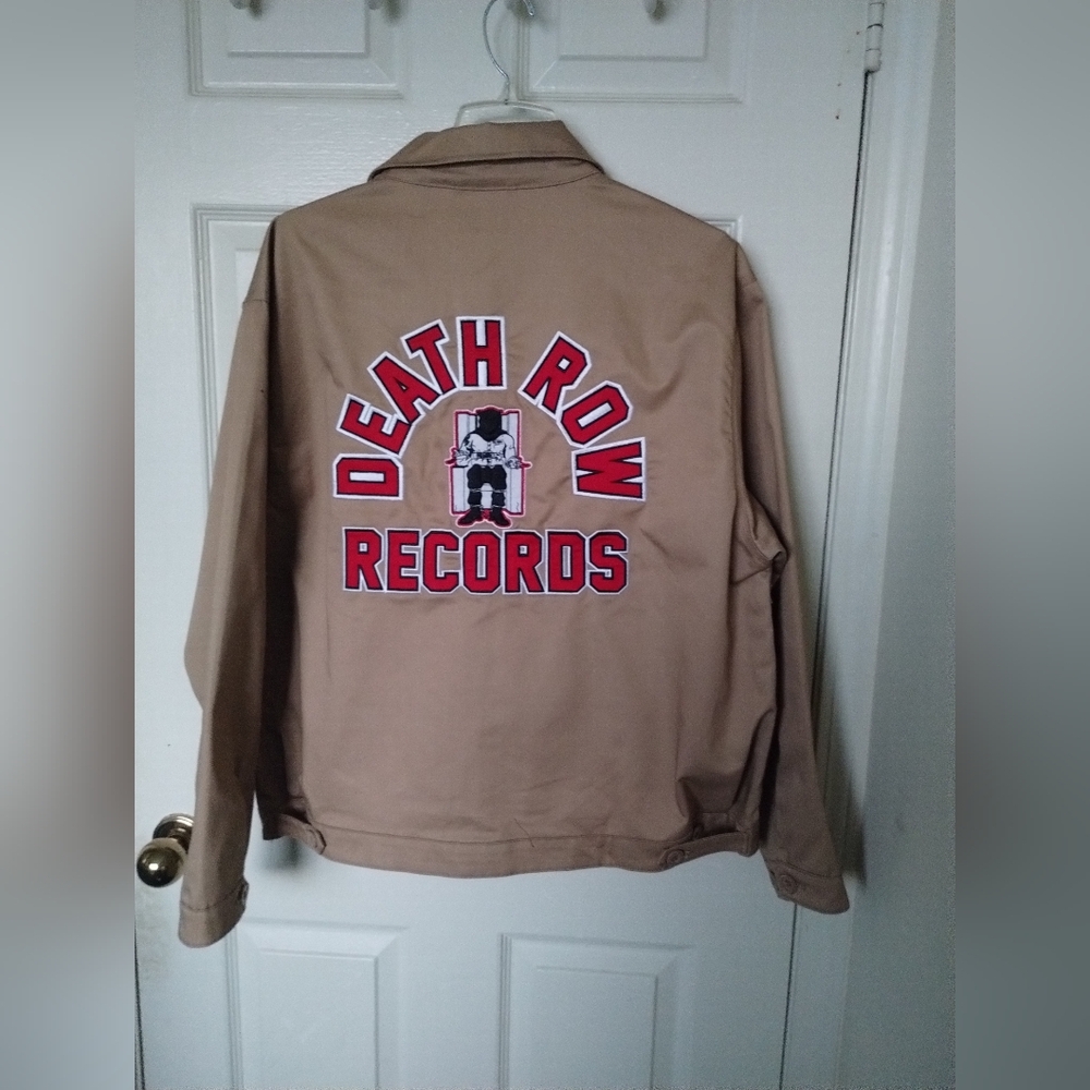 DEATH ROW RECORDS Twill Workwear Tan Jacket Logo On Front & Back M Snoop Dog.